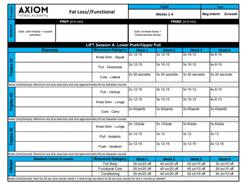 Free Training Templates AXIOM Fitness Academy